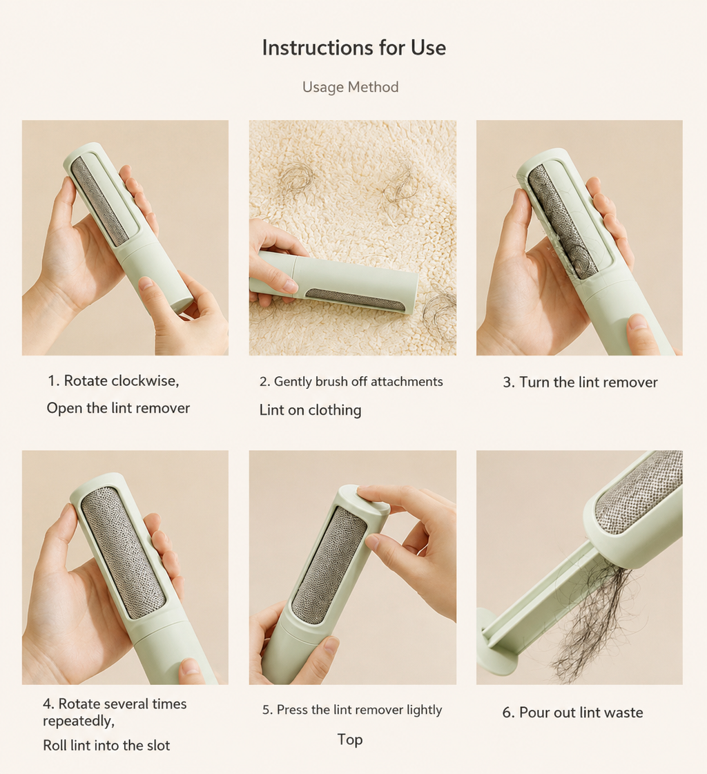 Portable Reusable Pet Hair Remover Brush Self-Cleaning Lint Roller
