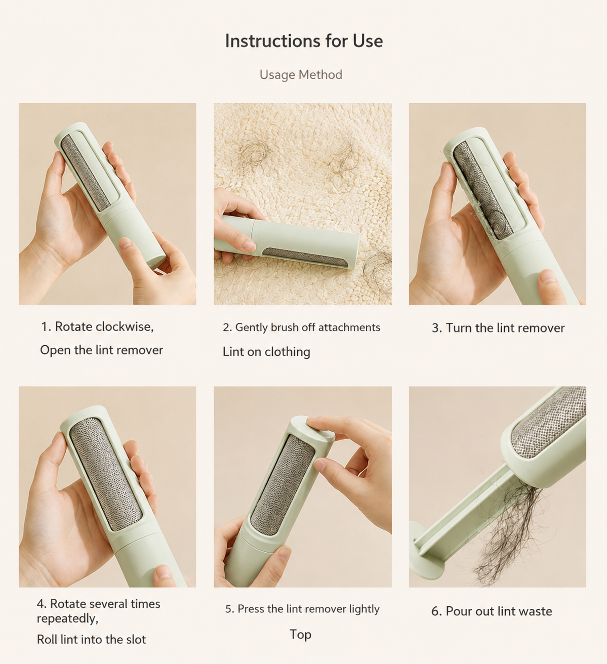 Portable Reusable Pet Hair Remover Brush Self-Cleaning Lint Roller