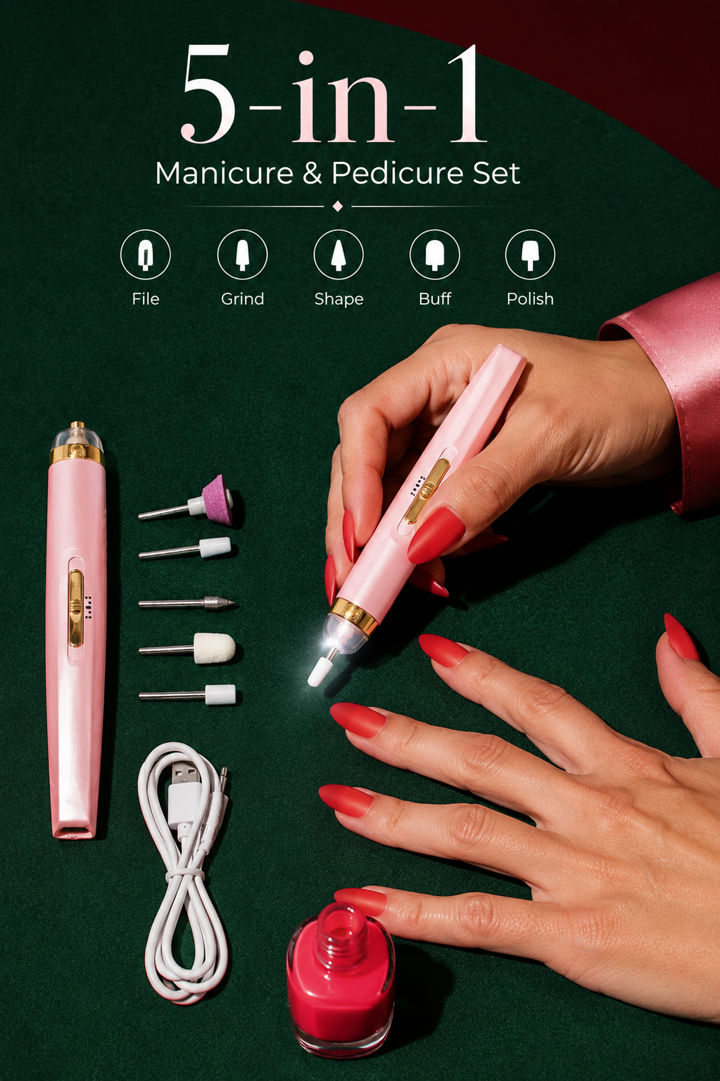 5-in-1 Elektrische Nagelvijl — Draadloze Manicureset